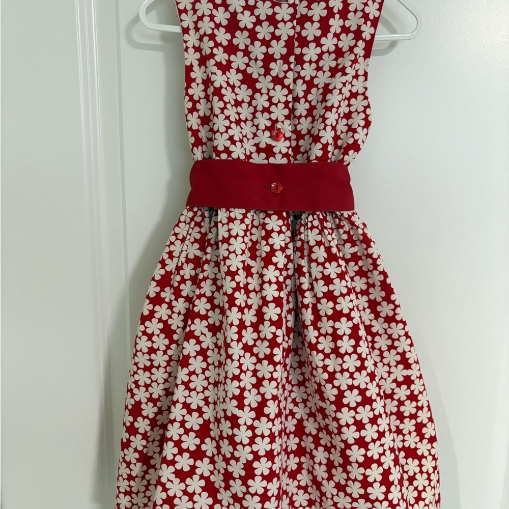 Floral Red and White Sleeveless Girls Party Dress - Picture 3 of 5